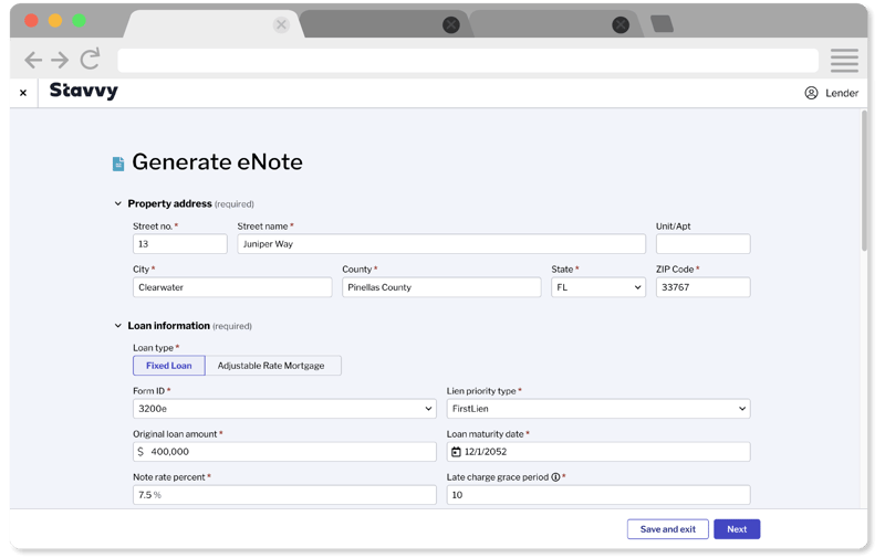 A browser displaying the Stavvy platform generating an eNote A browser displaying the Stavvy platform generating an eNote