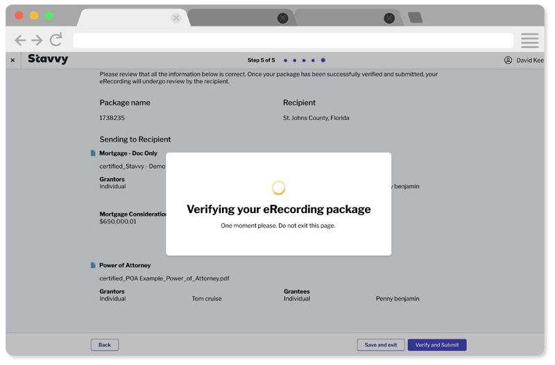 A browser showing the Stavvy Platform verifying an erecording A browser showing the Stavvy Platform verifying an erecording