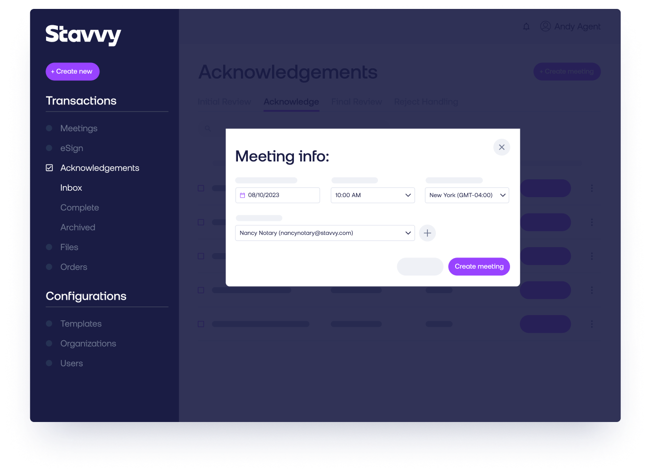 Illustration of scheduling an eClosing meeting with the Stavvy platform