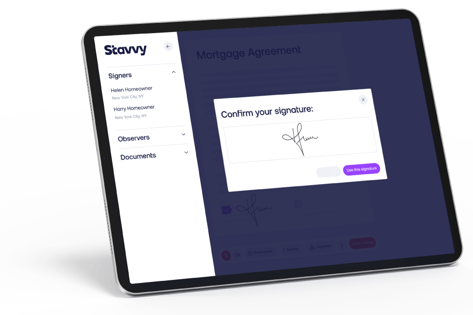 Illustration of an in-person electronic notarization signing on the Stavvy platform