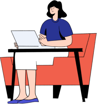Illustration of a woman sitting with her laptop to watch Stavvy's instant demo
