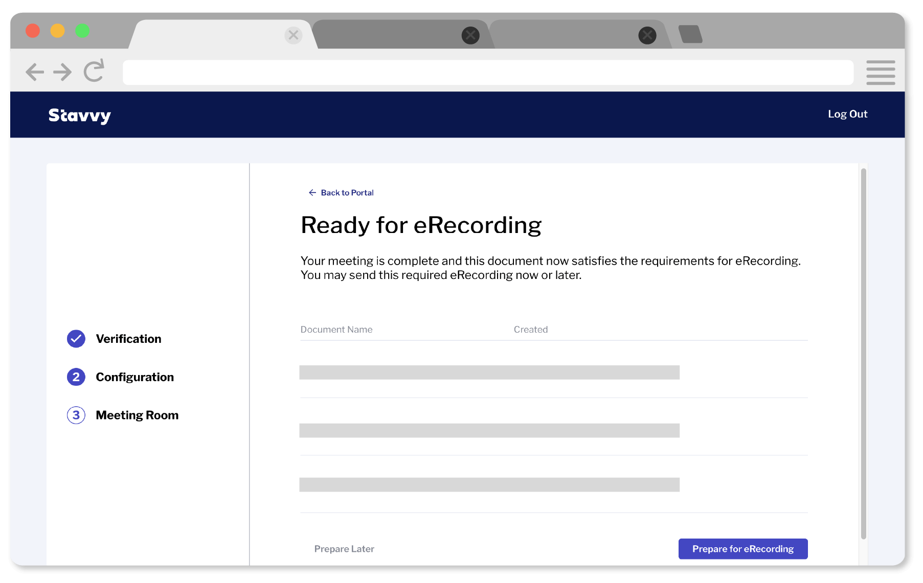 A browser with an open window of an eRecording session 